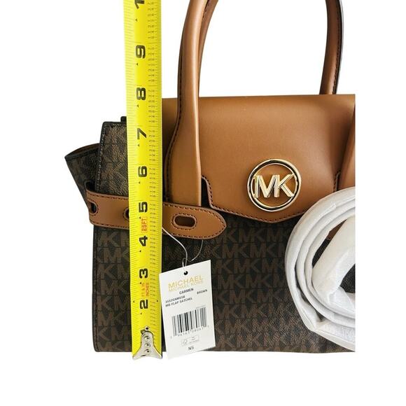 NWT Michael Kors Carmen Medium Flap Satchel Brown Handbag MK Crossbody Bag Purse - Picture 8 of 16